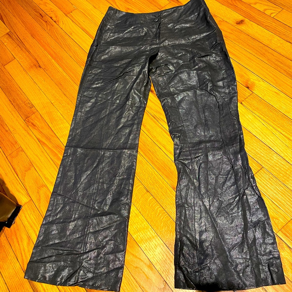 Sandro Linen Metallic shiny Dressy coastal wide flare wet pewter chrome pants 8